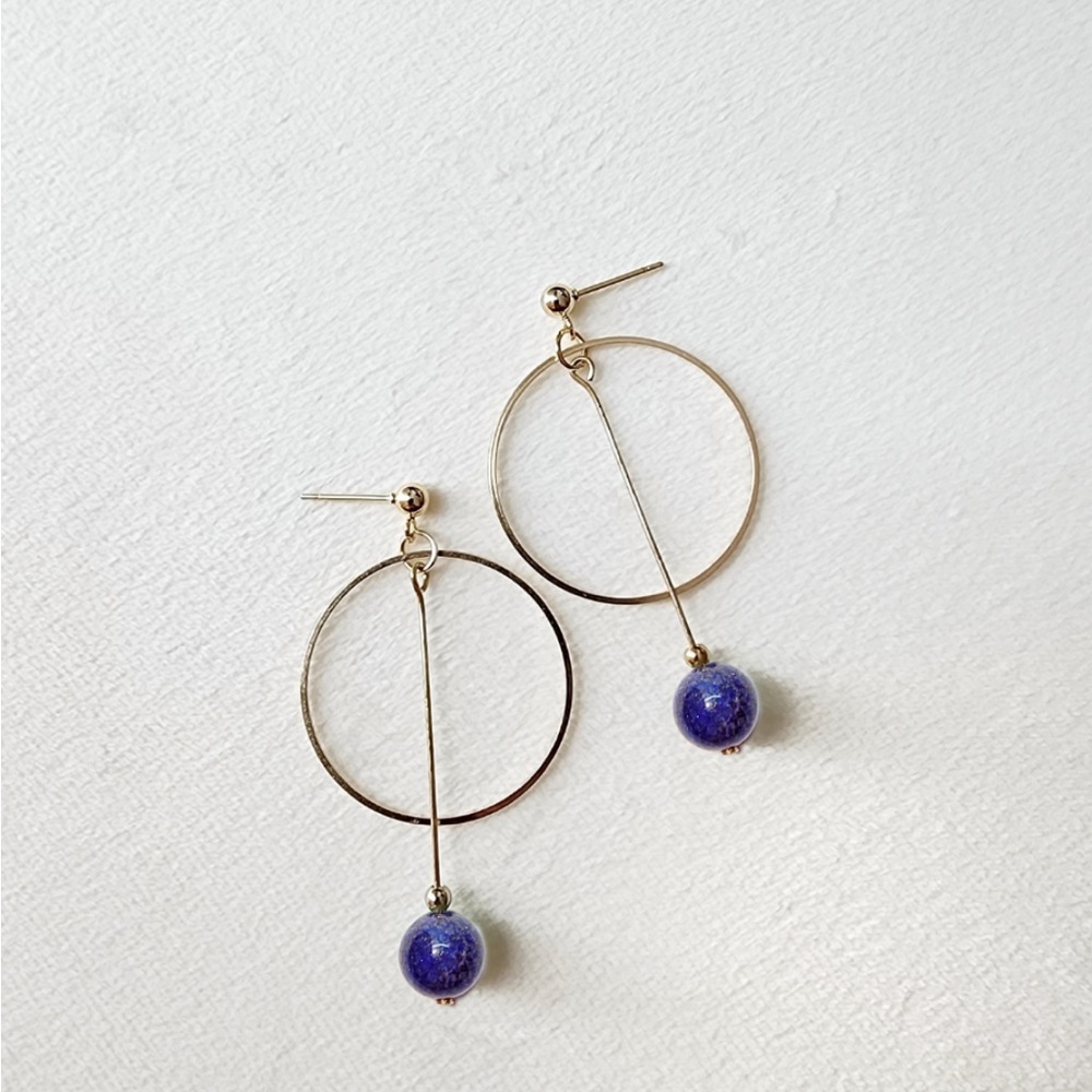 Gold Hoop Earrings with Blue Accents